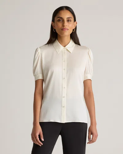 Quince Women's Washable Stretch Silk Puff Sleeve Blouse In Ivory
