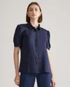QUINCE WOMEN'S WASHABLE STRETCH SILK PUFF SLEEVE BLOUSE