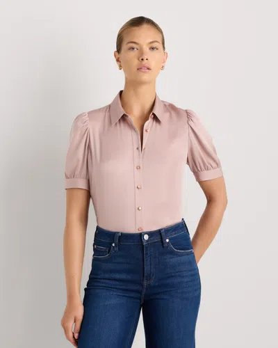 Quince Women's Washable Stretch Silk Puff Sleeve Blouse In Pink