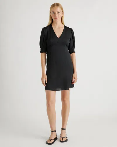 Quince Women's Washable Stretch Silk Puff Sleeve Mini Dress In Black