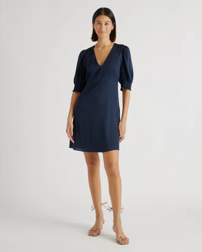 Quince Women's Washable Stretch Silk Puff Sleeve Mini Dress In Navy