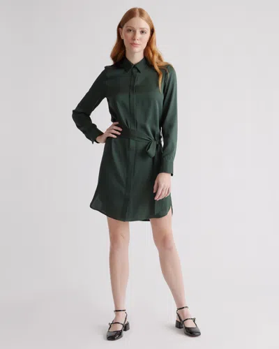 Quince Women's Washable Stretch Silk Shirt Dress In Forest Green