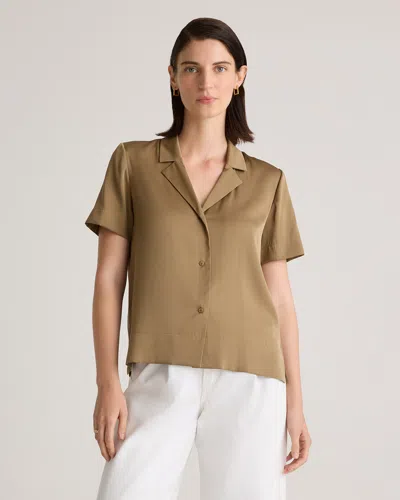 Quince Women's Washable Stretch Silk Short Sleeve Notch Collar Blouse In Dogwood