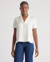 Quince Women's Washable Stretch Silk Short Sleeve Notch Collar Blouse In Ivory
