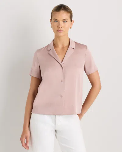 Quince Women's Washable Stretch Silk Short Sleeve Notch Collar Blouse In Pink
