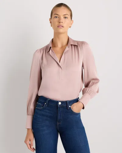 Quince Women's Washable Stretch Silk Split Neck Blouse In Pink