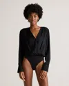 Quince Women's Washable Stretch Silk Surplice Bodysuit In Black
