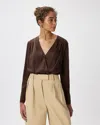 Quince Women's Washable Stretch Silk Surplice Bodysuit In Brown