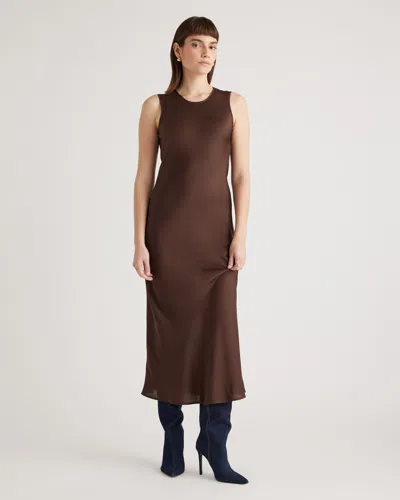 Quince Women's Washable Stretch Silk Tank Top Midi Dress In Hot Fudge