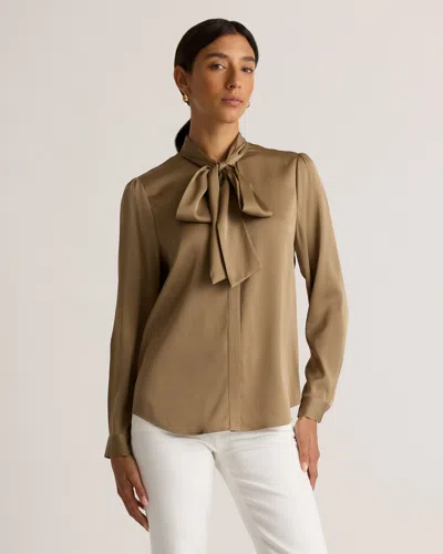 Quince Women's Washable Stretch Silk Tie Neck Blouse