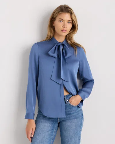 Quince Women's Washable Stretch Silk Tie Neck Blouse