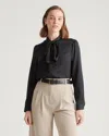 Quince Women's Washable Stretch Silk Tie Neck Blouse In Black