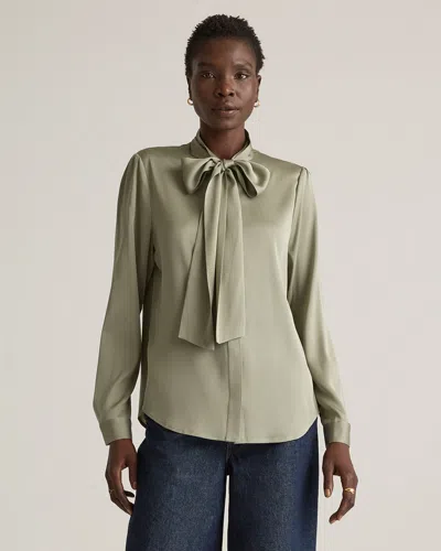 Quince Women's Washable Stretch Silk Tie Neck Blouse In Faded Seagrass