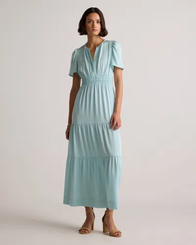 Quince Women's Washable Stretch Silk Tiered Maxi Dress In Aqua Pearl