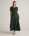 Quince Women's Washable Stretch Silk Tiered Maxi Dress In Forest Green