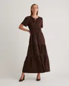 Quince Women's Washable Stretch Silk Tiered Maxi Dress In Hot Fudge