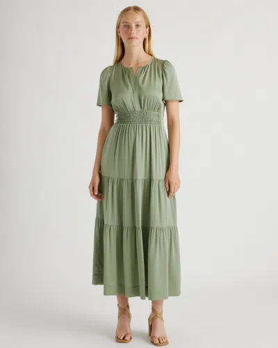 Quince Women's Washable Stretch Silk Tiered Maxi Dress In Moss Green
