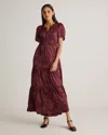 Quince Women's Washable Stretch Silk Tiered Maxi Dress In Ruby Noir