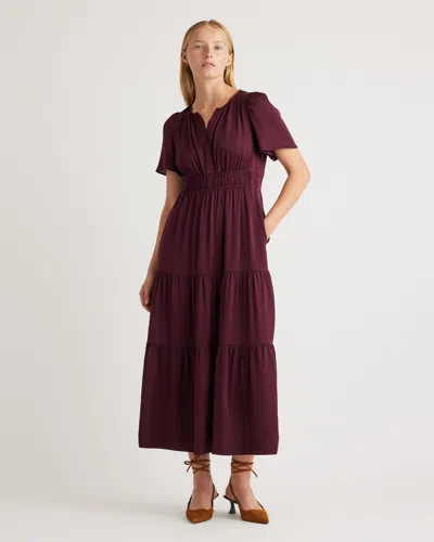 Quince Women's Washable Stretch Silk Tiered Maxi Dress In Wine Tasting Red