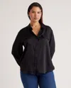 Quince Women's Washable Stretch Silk Utility Long Sleeve Blouse In Black