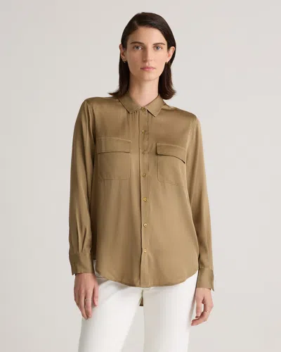 Quince Women's Washable Stretch Silk Utility Long Sleeve Blouse In Dogwood