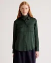 Quince Women's Washable Stretch Silk Utility Long Sleeve Blouse In Forest Green