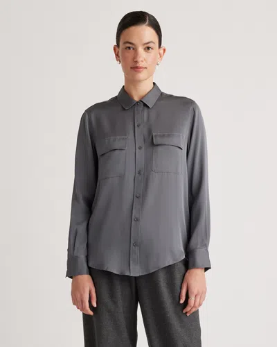 Quince Women's Washable Stretch Silk Utility Long Sleeve Blouse In Lava Smoke