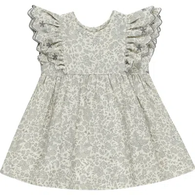 Quincy Mae Babies'  Alina Floral Organic Cotton Ruffle Dress In Ivory
