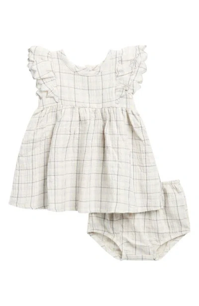 Quincy Mae Babies'  Alina Plaid Ruffle Organic Cotton Dress With Bloomers In Neutral