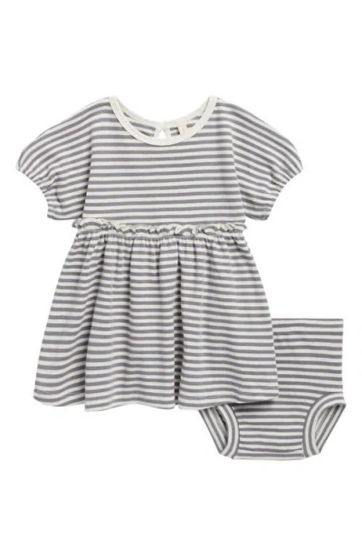 Quincy Mae Babies'  Annie Ocean Stripe Dress & Bloomers Set In Blue