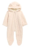 Quincy Mae Bear Faux Shearling Hooded Footie In Neutral