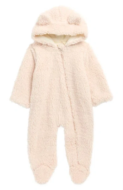 Quincy Mae Babies'  Bear Faux Shearling Hooded Footie In Neutral