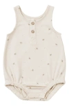 Quincy Mae Bee Print Organic Cotton Henley Romper In Natural-bees