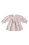 Quincy Mae Bow Print Smocked Long Sleeve Organic Cotton Dress & Bloomers In Neutral