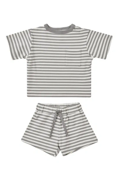 Quincy Mae Babies' Boxy Pocket T-shirt & Shorts Organic Cotton Set In Lagoon-stripe