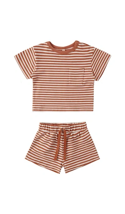 Quincy Mae Boxy Pocket Tee & Short Set In Brown