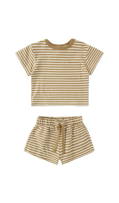Quincy Mae Boxy Pocket Tee & Short Set In Neutral