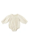 Quincy Mae Callie Floral Ruffle Collar Organic Cotton Bubble Romper In Neutral