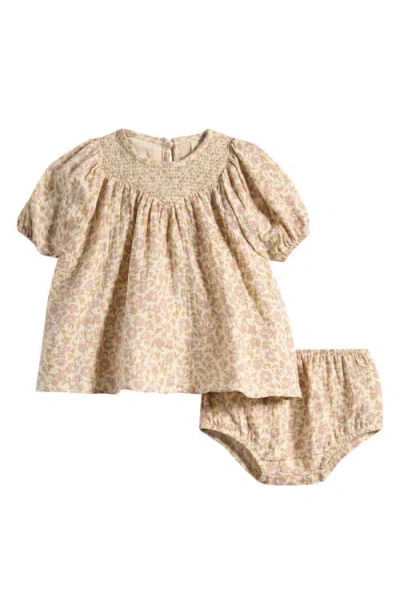 Quincy Mae Babies'  Carina Smocked Dress & Bloomers Set In Brown