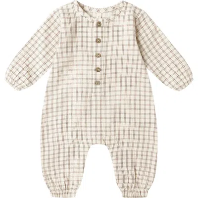 Quincy Mae Babies'  Check Organic Cotton Romper In Neutral