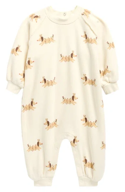 Quincy Mae Babies'  Christmas Print Raglan Sleeve Romper In Neutral
