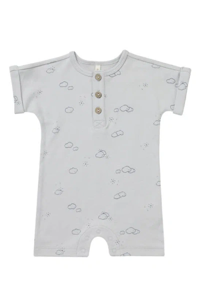 Quincy Mae Babies' Cloud Print Organic Cotton Henley Romper In Cloud-sunny-day