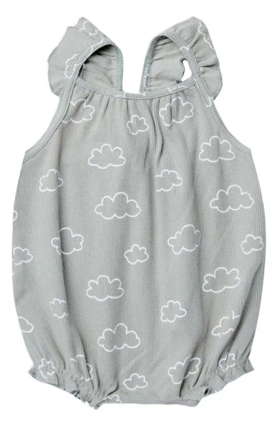Quincy Mae Babies' Cloud Print Ruffle Sleeve Ribbed Organic Cotton Romper In Sky