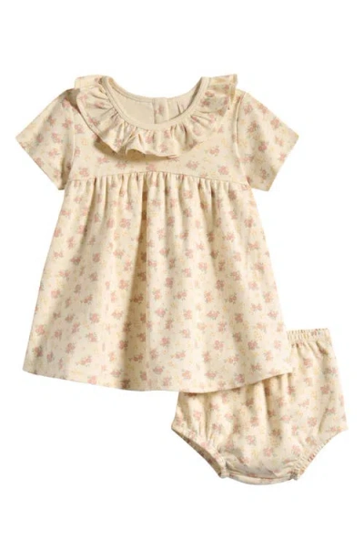 Quincy Mae Babies'  Cotton Jersey Ruffle Dress & Bloomers Set In Neutral