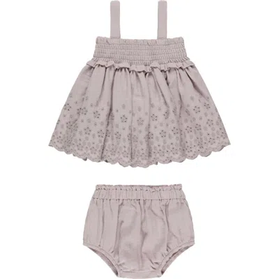 Quincy Mae Babies'  Embroidered Eyelet Organic Cotton Trapeze Top & Bloomers In Lavender