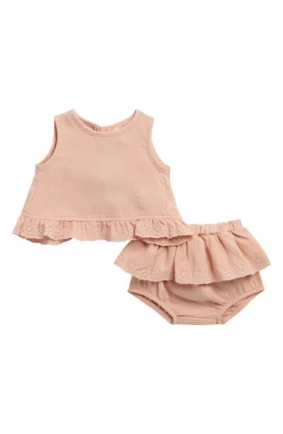 Quincy Mae Babies'  Embroidered Ruffle Trim Tulip Top & Bloomers Set In Neutral