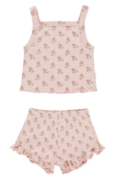 Quincy Mae Babies'  Evie Rose Print Cotton Jersey Tank Top & Shorts Set In Bubblegum