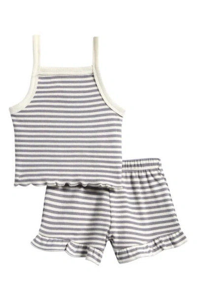 Quincy Mae Babies'  Evie Stripe Tank & Shorts Set In Gray