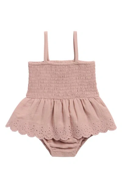 Quincy Mae Babies'  Eyelet Smocked Organic Cotton Skirted Bodysuit In Pink