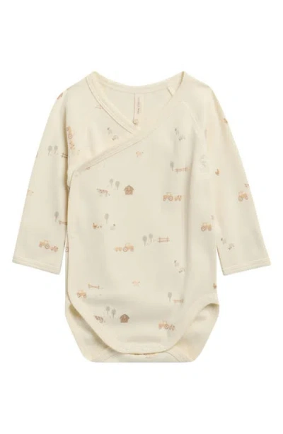 Quincy Mae Babies'  Farm Print Long Sleeve Stretch Cotton Bodysuit In Neutral
